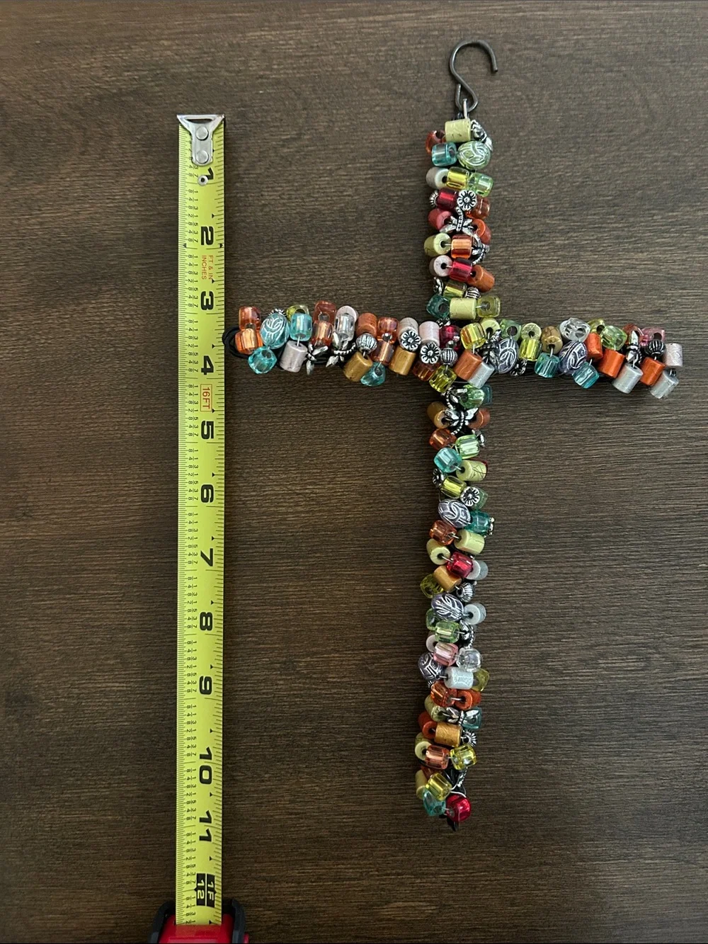 Handcrafted Multicolor Beaded Cross Wall Hanging - Decorative Accent